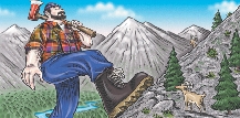 illustration of Paul Bunyan walking up a mountain