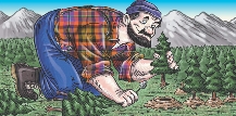 illustration of Paul Bunyan planting trees