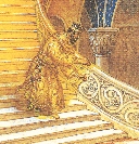 illustration of King Midas walking down a golden staircase