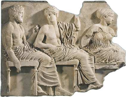 This art shows three ancient Greek gods.