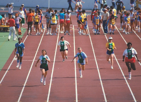 People show their athletic abilities at the Summer Games.