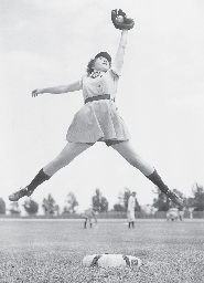 Some people did not think girls and women could play baseball as well as men did. But as this photo shows, the women did play well. On April 8, 1948, Chicago player Dorothy Harrell jumped to catch the ball.