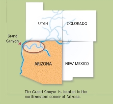 The Grand Canyon is located in the northwestern corner of Arizona.