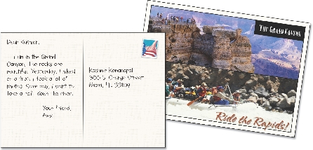 illustration of the front and back of a postcard of the Grand Canyon