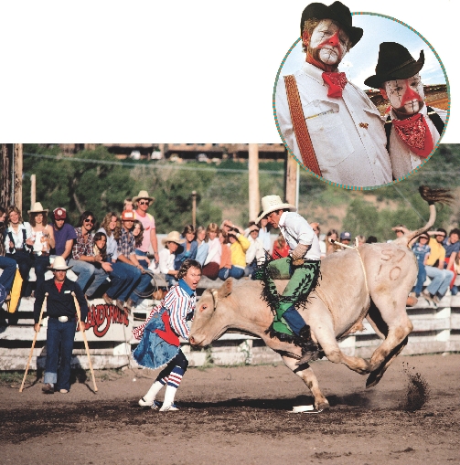 Rodeo clowns help keep riders safe.