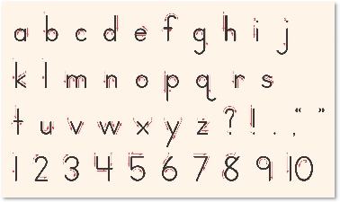 illustration of the lower case letters of numbers of the manuscript alphabet