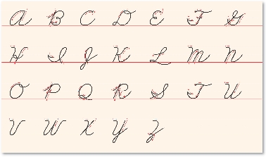 illustration of the cursive capital letters of the alphabet