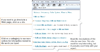 If you want to go directly to a Web page, click on a site.