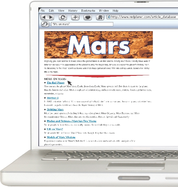 illustration of a computer screen showing a web page for Mars