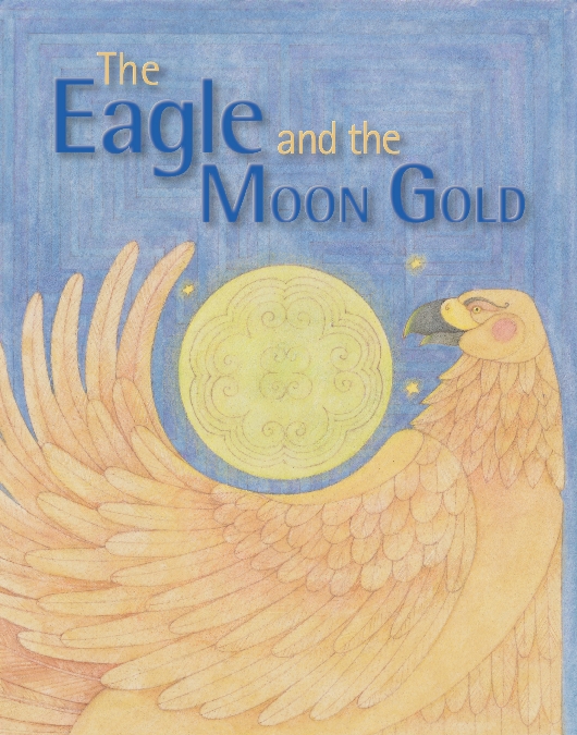 illustration of a book cover showing an eagle and a golden moon