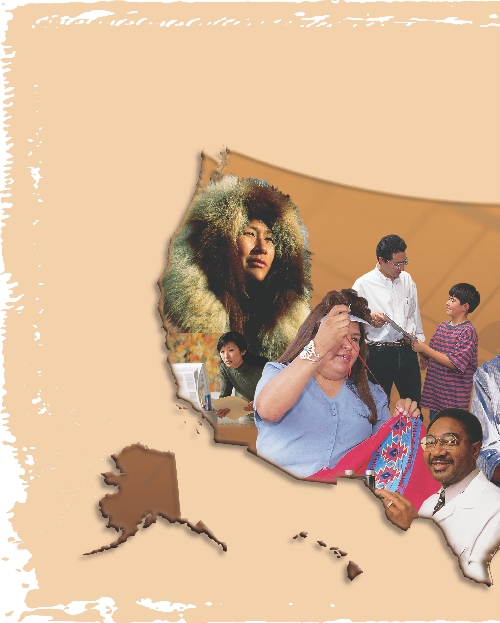 illustration of a map of the United States with photos of people on it