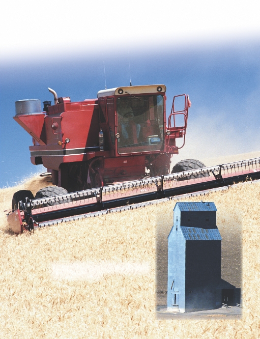 A machine called a combine is used to harvest wheat.