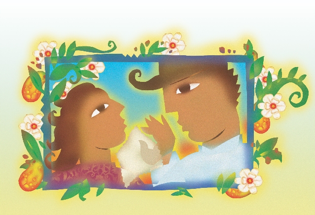 Illustration of Carmen's father with a handkerchief talking to Carmen.