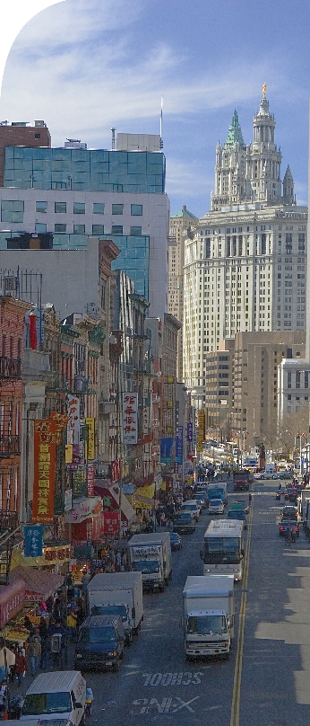 Chinatown in New York City is home to many people who moved to the United States from China.