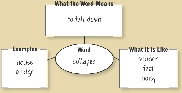 Illustration of an expanded meaning map to write in: an ellipse with three rectangles connected to it.