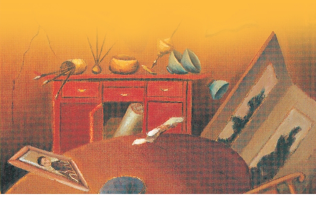 Illustration of PoPo packing items from a dresser into a large box and a basket