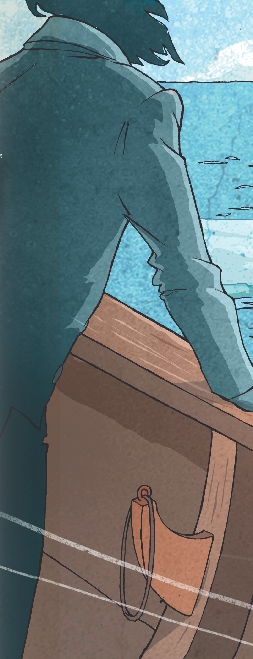 Illustration of a person on a ship looking into the ocean