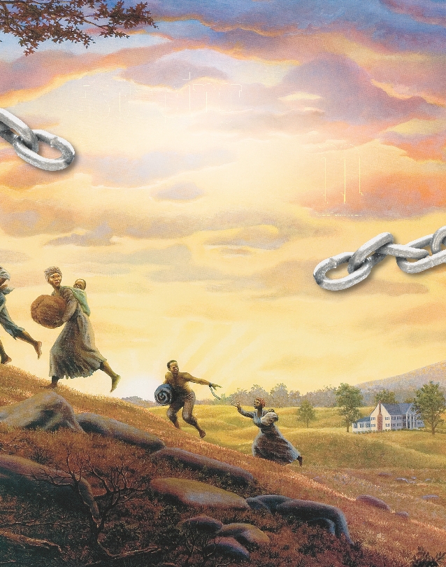 Illustration of slaves running away from a plantation