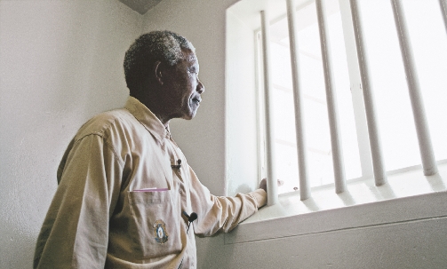 Photograph of Nelson Mandela in prison