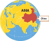 Illustration of the globe with a label showing China's location