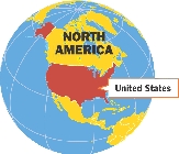 Illustration of the globe with a label showing the United States' location