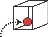 a curved arrow pointing to red dot in a box