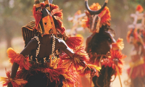 The Dogon wear masks at festivals. The masks are an important part of their tradition.