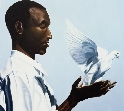 Illustration of a man releasing a white dove that he holds in his hands