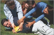 We play sports in a park.