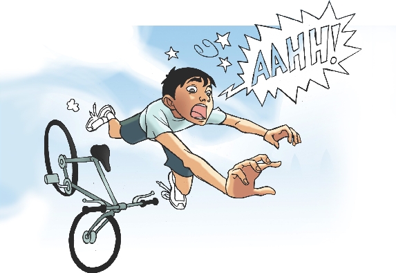 Illustration of Jose flying off his bicycle