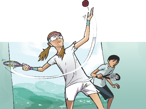 Illustration of Estela serving the ball