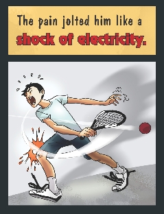 Illustration of Jose hitting his kneecap with the racket