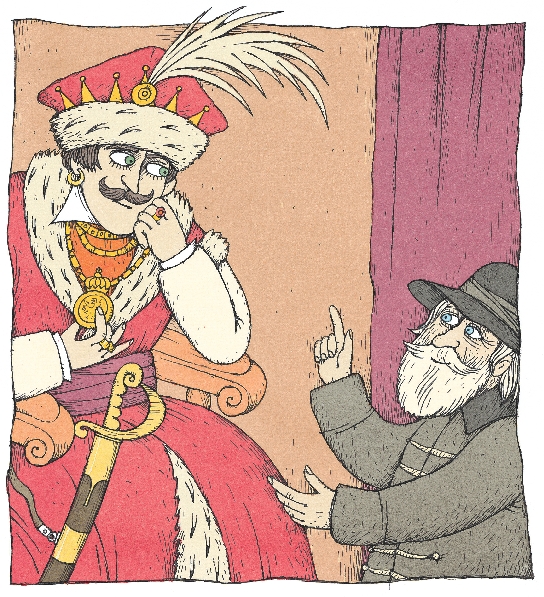 Illustration of the king and innkeeper talking