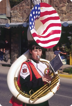 A member of a marching band makes music at a fall festival in New Mexico, USA.