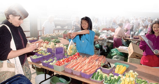 Hmong immigrants work at a farmers’ market in Minneapolis, Minnesota.