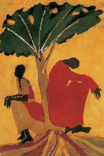 Disagreement, 1985, Paul Nzalamba. Batik, courtesy of Nzalamba Artworks, Los Angeles.