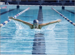 The swimmer’s arms are strong.