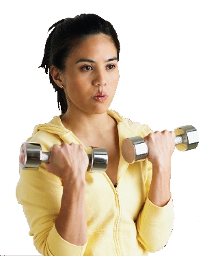 Photograph of a teenage girl using small hand barbells