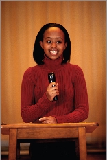 A student performs a humorous reading.