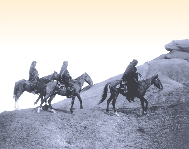 Navajo Native Americans riding horses, about 1905