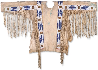 A Plains Indian (Assiniboine) warrior’s shirt made from buffalo hide and beads. Warriors believed the beadwork gave them special powers.