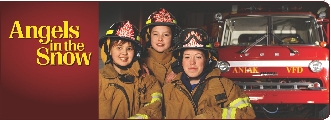 Photograph of two Dragon Slayers and a female firefighter