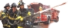 Photograph of several firefighters using a firehose