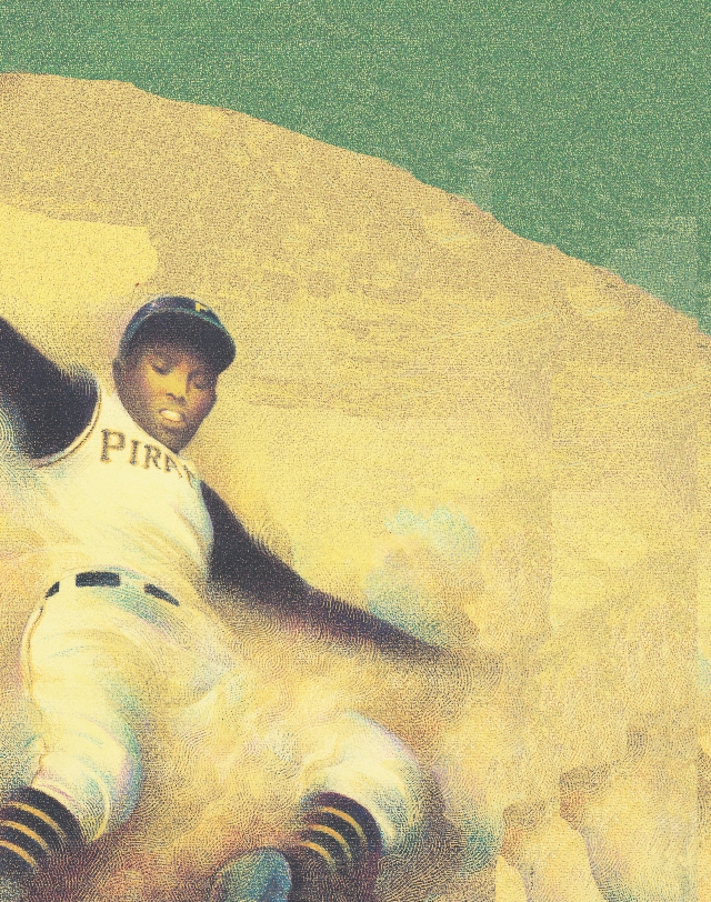 Illustration of Roberto Clemente sliding into base