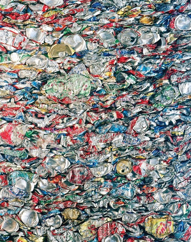 Photograph of compacted aluminum cans