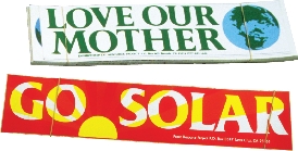 Bumper stickers that go on vehicles often show people’s opinions.