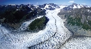 Photograph of a panoramic view of a river of ice (glacier)