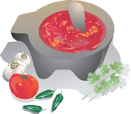 Illustration of a molcajete with salsa in it