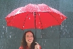 Photograph of a girl holding an umbrella on a rainy day