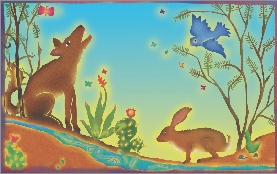 A coyote and a rabbit are characters in a Mayan folk tale.